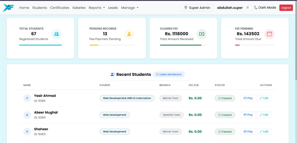IMS institute management system